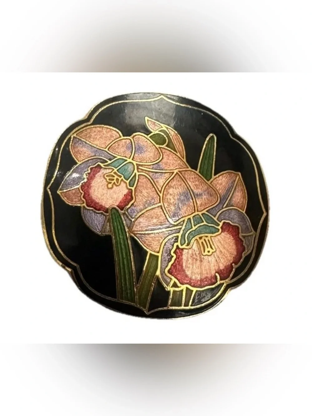 Vintage Cloisonné Enamel Floral Orchid Belt Buckle Charmont Belts